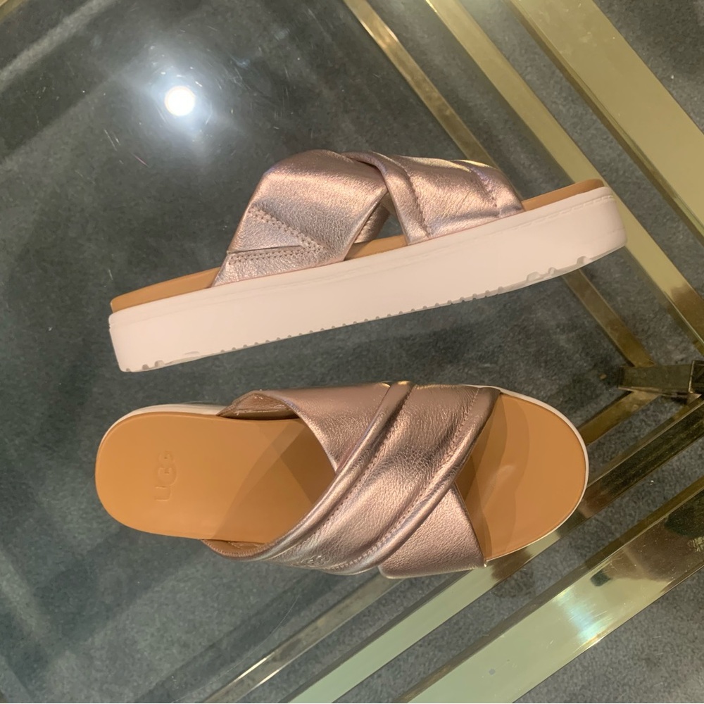 UGG Silver Sandals with Crisscross Straps